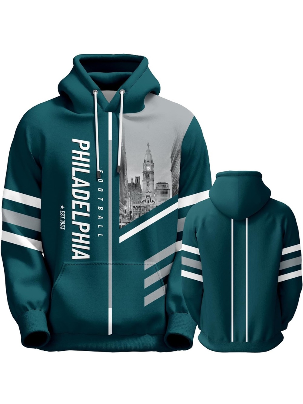 Men's Football Hoodies City Night Skyline Team Fans Sweatshirt FootballPullover
